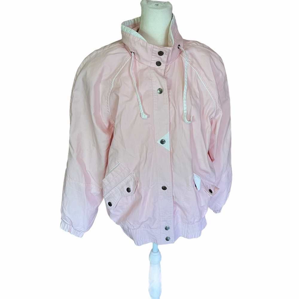 * Vintage 80s New York girl white pink bomber jacket womens medium lightweight